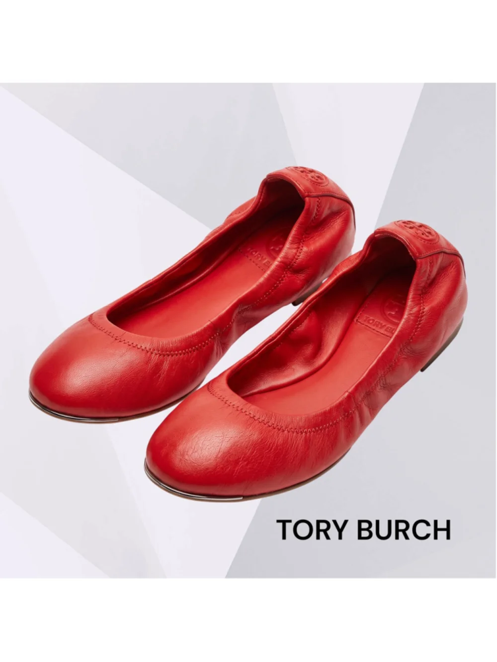 Tory Burch Cherry Red Leather Edie Mestico Ballet Flats Size 5